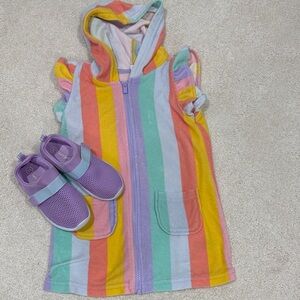 Girls' Old Navy Rainbow Striped Hooded Terry Dress and Cat and Jack Water Shoe